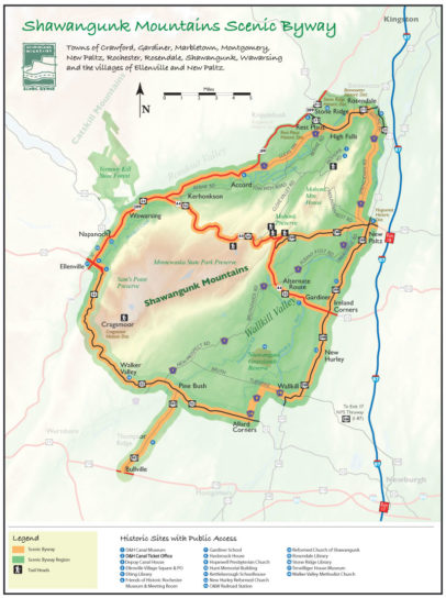 Shawangunk Mountains Scenic Byway map with key